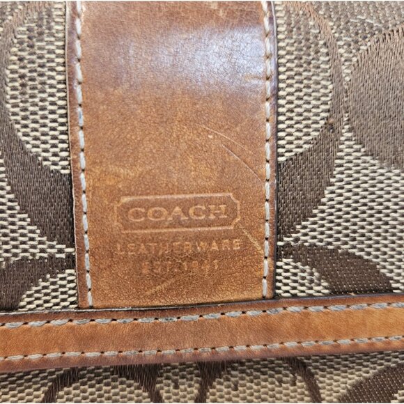Authentic Coach Khaki Hamptons Brown Wallet 2 Fold ~ Change Pocket ~Leather Trim - Picture 3 of 12